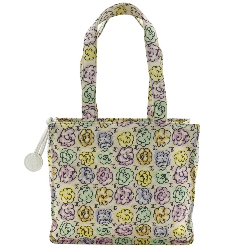 Chanel Camellia Print Tote Bag Mini Handbag Nylon Ivory Flower A5 print Women's